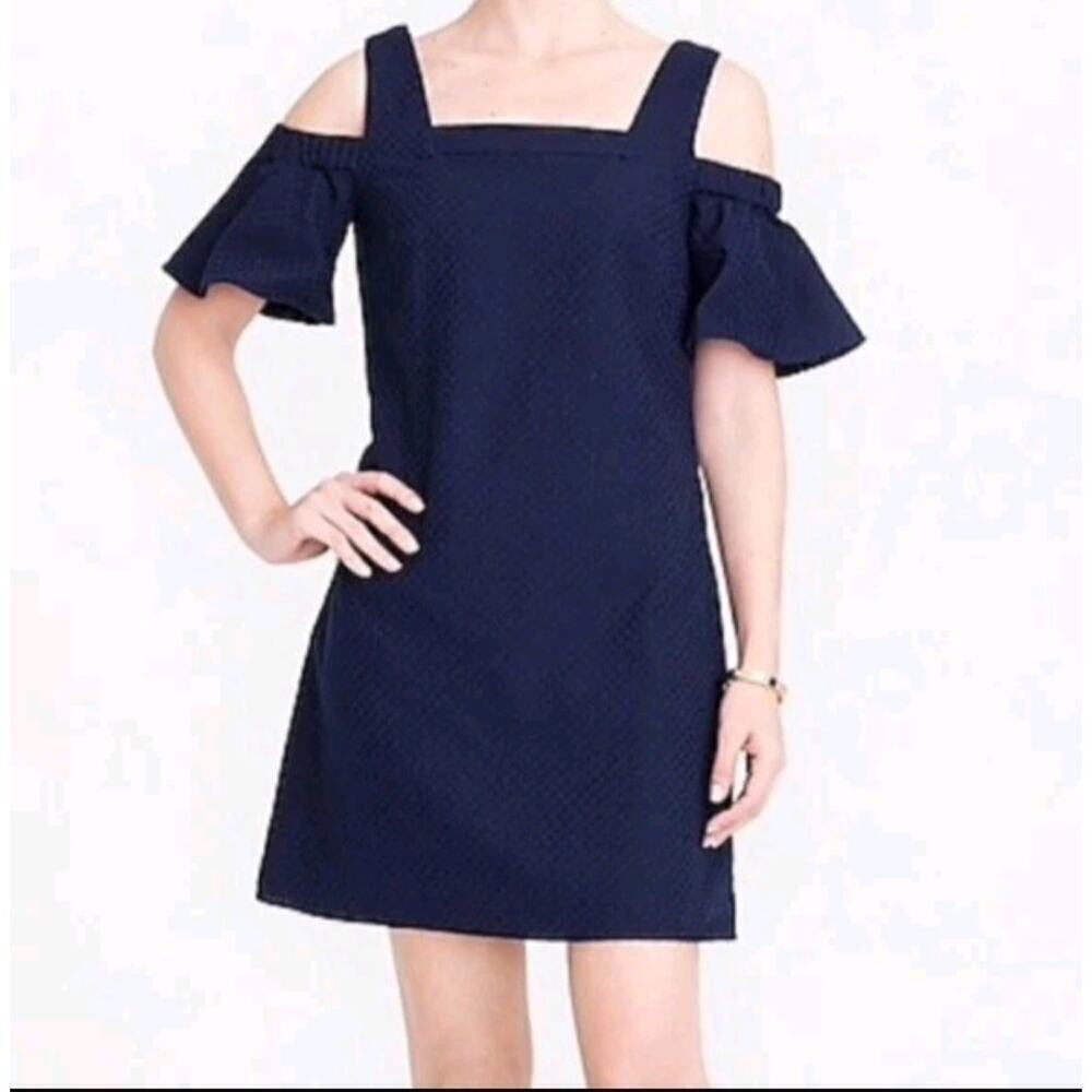 J. Crew Womenโs Cold Shoulder Navy Blue Dress Sz XL Wedding Guest Minimalist